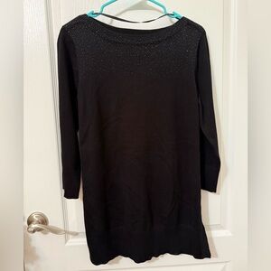 Black Rhinestone Boatneck Sweater Dress